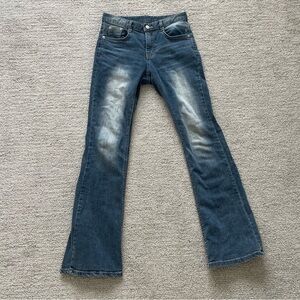 Women’s Low Rise Blue Flare Bootcut Dark Wash Denim Jeans Spring Y2K Coquette